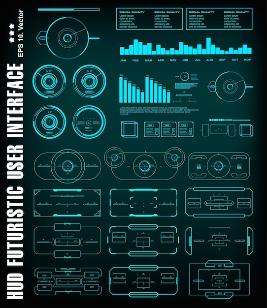 サイエンスフィクションの未来的なhudダッシュボードはバーチャルリアリティ技術の画面ターゲットを表示します