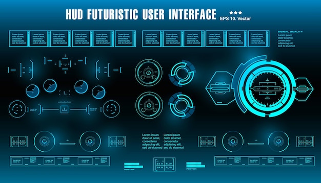 サイエンスフィクションの未来的なhudダッシュボードはバーチャルリアリティ技術の画面ターゲットを表示します