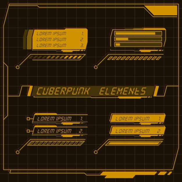 Scifi futuristische bedieningspaneelverzameling van hud-elementen gui vr ui-ontwerp cyberpunk retro-stijl