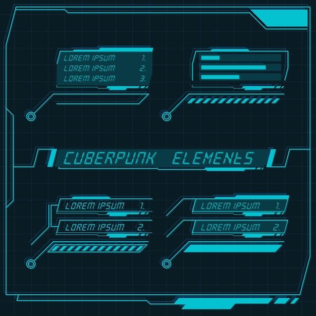 Scifi futuristische bedieningspaneelverzameling van hud-elementen gui vr ui-ontwerp cyberpunk retro-stijl