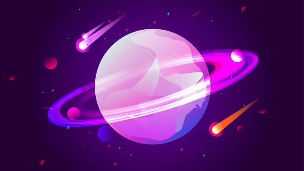 SciFi planet meteors in Outer space abstract vector illustration design