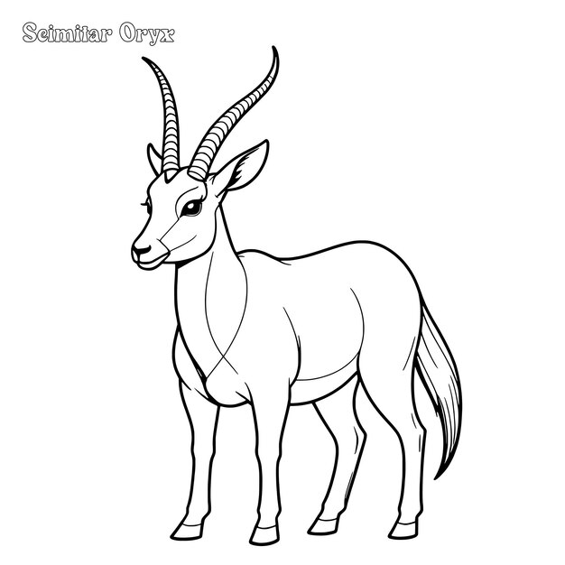 Scimitar horned Oryx hand drawn coloring page and outline vector design