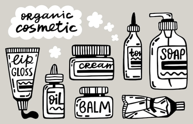 Vector scin zorg routine cosmetische producten organische cosmetische make-up tools schoonheid vectorillustratie