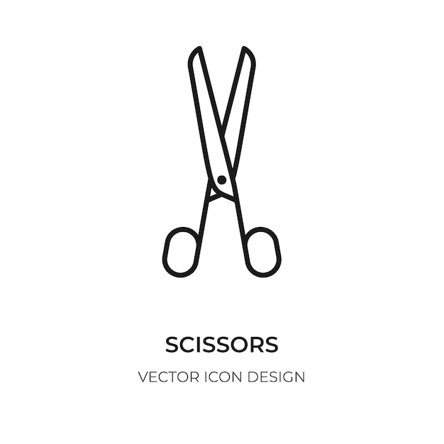 Vector scissor black outline icon empty open work shear simple linear sign closeup logo for beauty salon or...