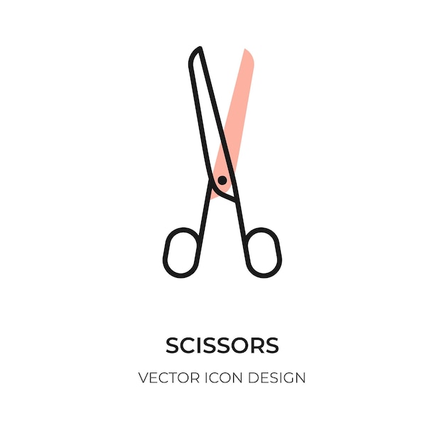 Vector scissor flat line icon contour emblem logo template of shear for beauty salon or tailor shop pictogr...