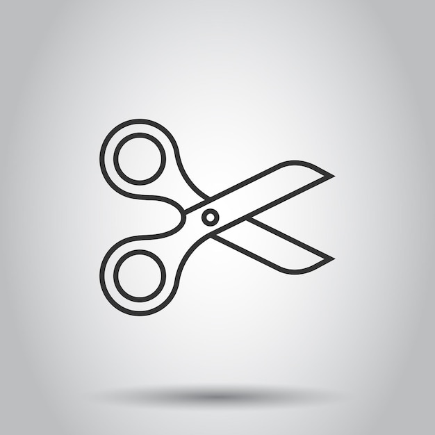 Iconica delle forbici in stile piatto illustrazione vettoriale dell'attrezzatura di taglio su sfondo bianco isolato concetto commerciale del taglierino