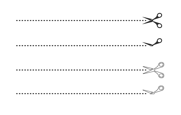 가위 라인 아이콘 세트 검은 가위 가위 줄을 잘라