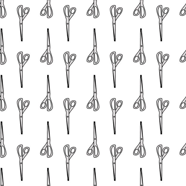 Vector scissor seamless pattern hand drawn professional pair of scissors cutting hair craft and scissoring vector print on white background