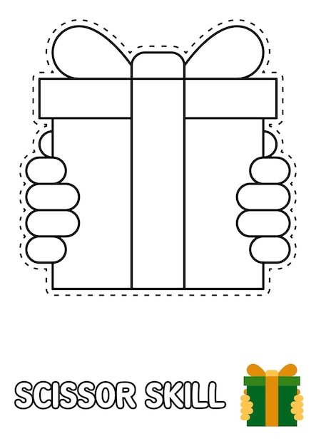 Страница навыков владения ножницами с подарком для детей
