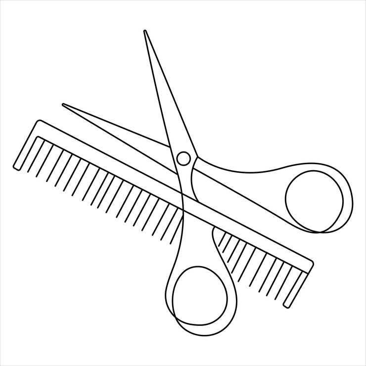 Scissor tool one line continuous single line art drawing outline design vector illustration