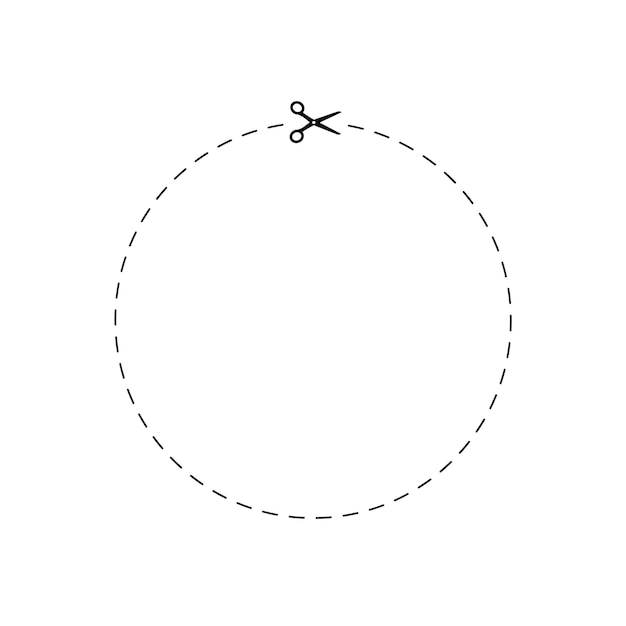 Forbici con linea di taglio a trattino bordo a punti neri su buono bianco illustrazione vettoriale