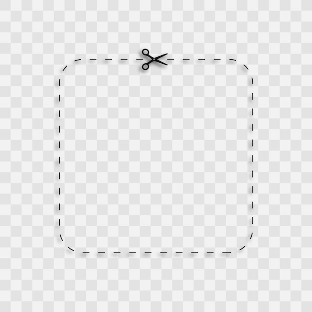 Forbici con linea tratteggiata segni punteggiati in forma quadrata sul voucher illustrazione vettoriale