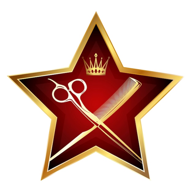 Scissors comb in gold star hair stylist banner