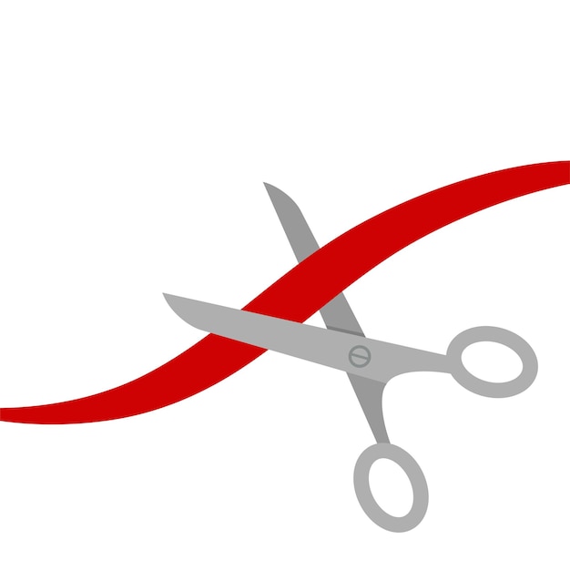 Vector scissors cut the red ribbon isolated flat design style stock vector illustration