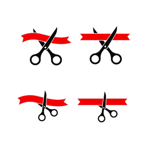 Scissors cutting ribbon Grand opening inauguration symbol set