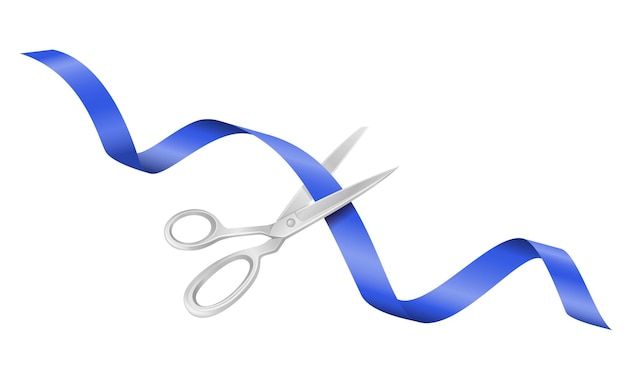 Scissors cutting a satin ribbon at an opening or ceremony vector illustration