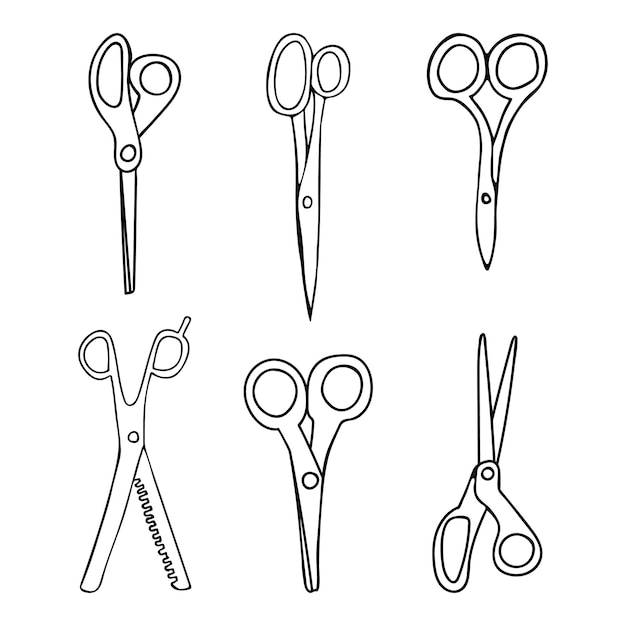 Scissors doodle icons collection in vector Scissors hand drawn set in vector