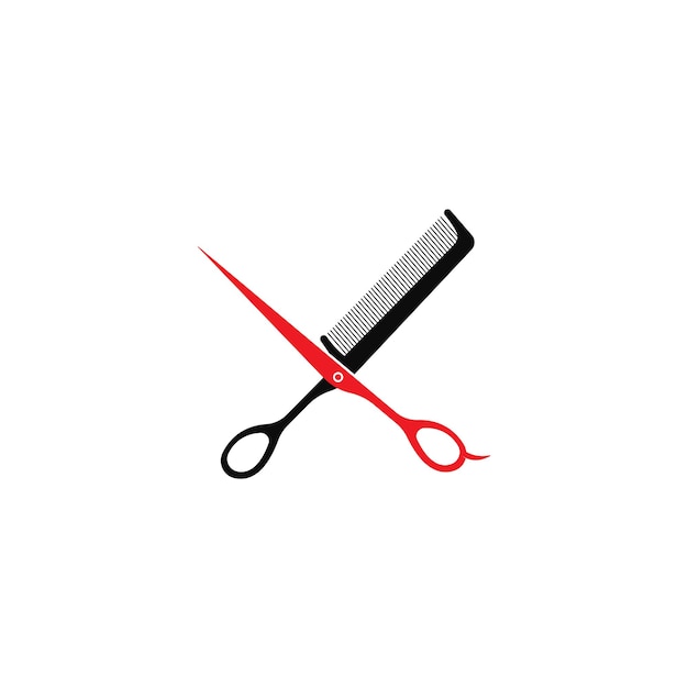 Scissors and hairbrush graphic icon Sign crossed scissors and hairbrush isolated on white background