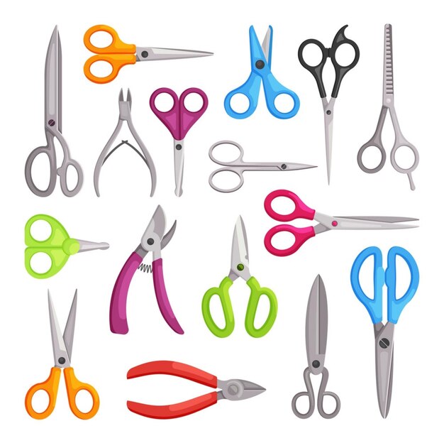 Vector scissors large set universal hairdressers blue