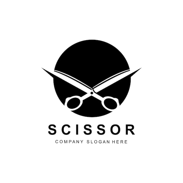 Vector scissors logo design vector illustration cutting tool icon sticker banner and barber company brand