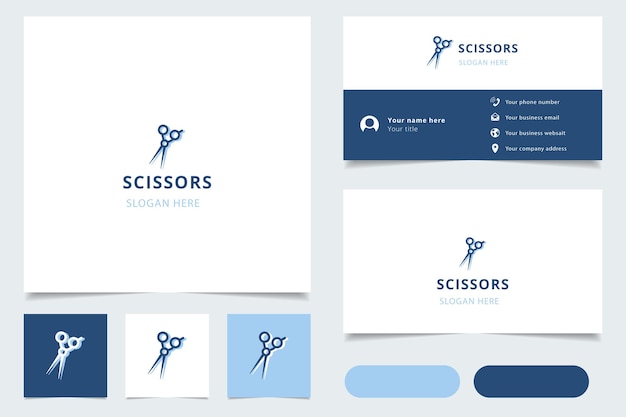Scissors logo design with editable slogan branding book and