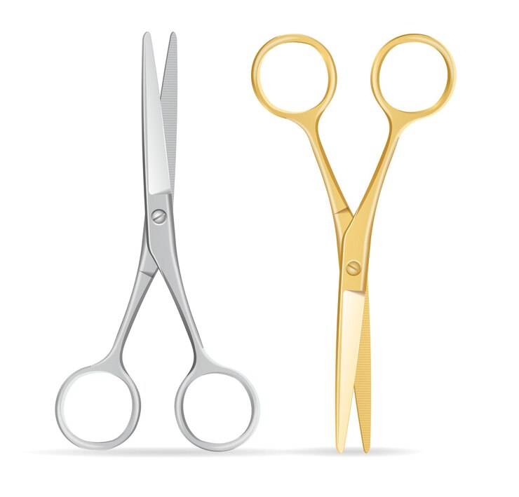 Vector scissors set. gold and silver scissors isolated
