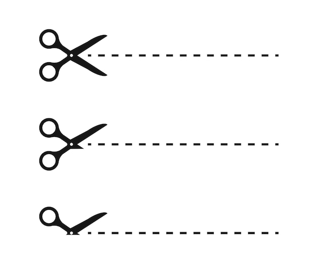 Scissors trim line icons set Vector line illustration on white background