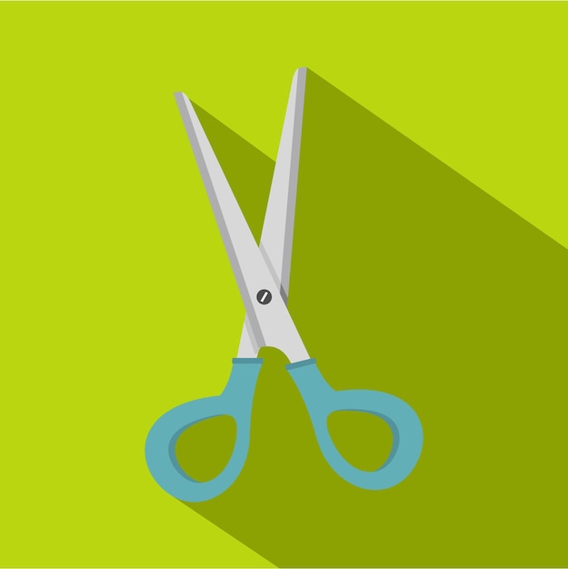 Vector scissors with blue plastic handles icon flat illustration of scissors with blue plastic handles vector icon for web isolated on lime background