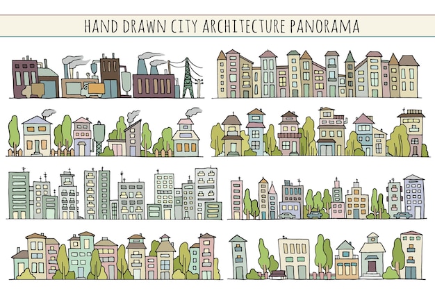 Vector scketch big city architecture with houses