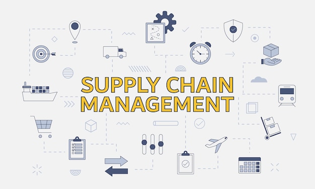 Scm supply chain management concept met icon set met groot woord of tekst in het midden