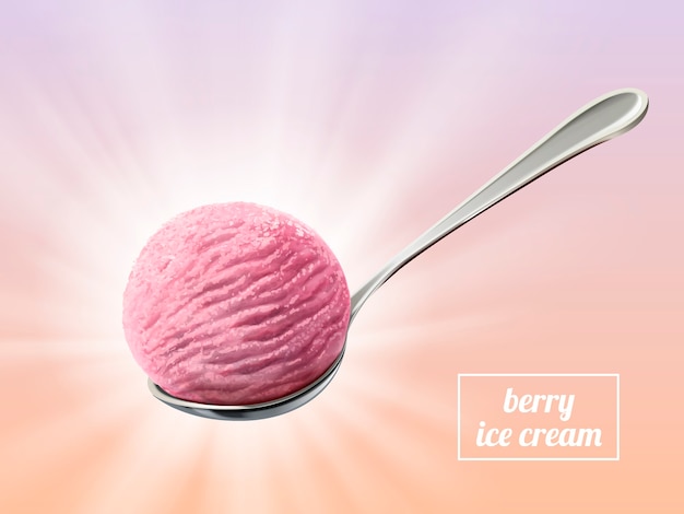 Scoop of berry ice cream, strawberry ice cream with sparkling effect