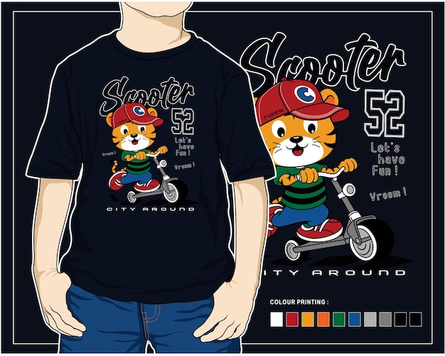 scooter bike sport race, vector baby tiger cartoon illustration design