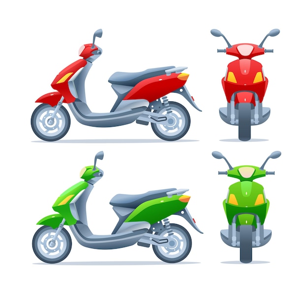 Scooter di diversi colori rosso e verde