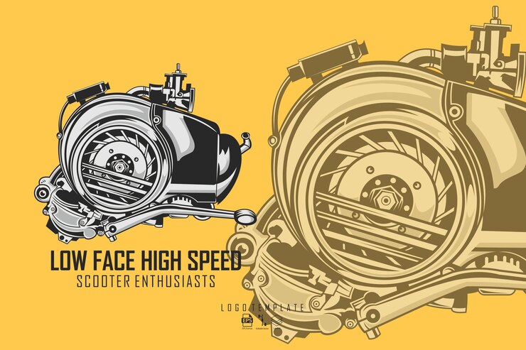 Vector scooter engine illustration with a yellow background ready format eps 10
