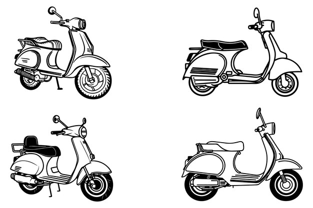 Scooter hand draw Set Vector Design On White Background illustration