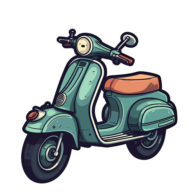 Ciclomotor de moto vespa bonito cor verde. conceito de objeto dos desenhos  animados ilustração isolada. estilo simples adequado para vetor de logotipo  premium de design de ícone de adesivo