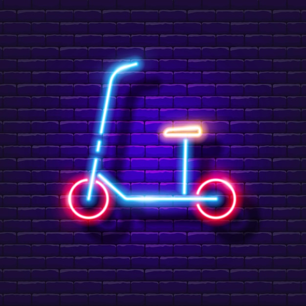 Scooter neon teken elektrische scooter gloeiend pictogram stedelijk vervoer concept