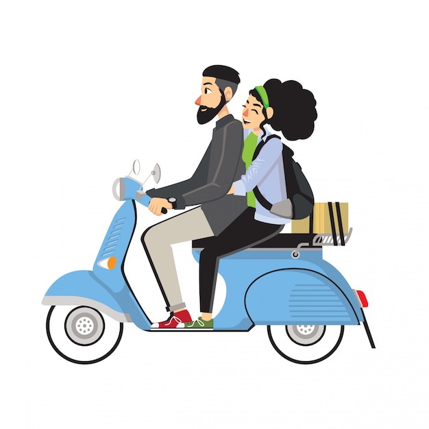 Vettore scooter in sella a una coppia