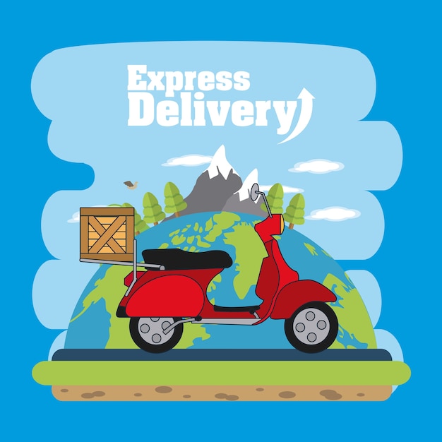 Scooter with box over world map vector illustration graphic design