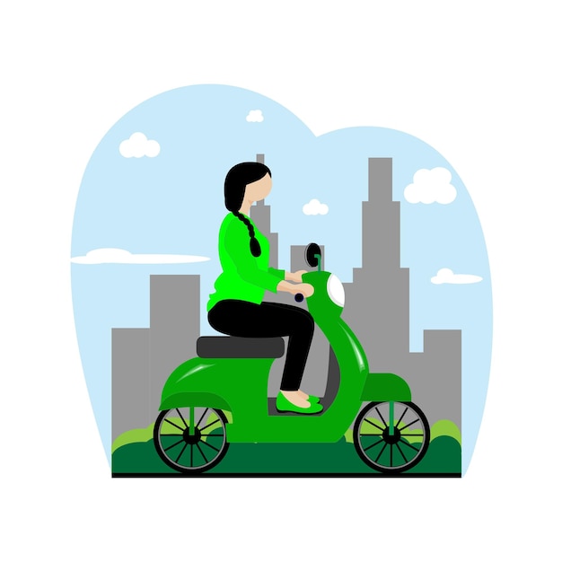 Vector scooty girl flat illustration, scooty girl vector art