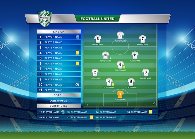 Scoreboard broadcast starting line up template