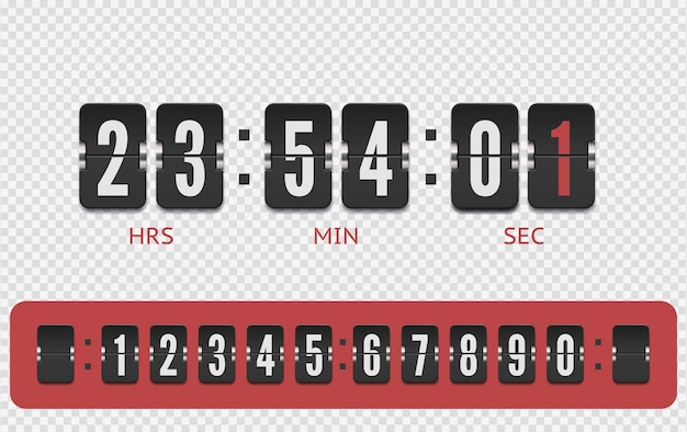 Scoreboard countdown number font Vintage flip clock time counter vector template Retro design score board clock