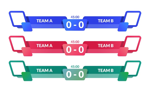 Scorebord versus team A versus team B voor sport lager derde met tijd en resultaat duelstrijd