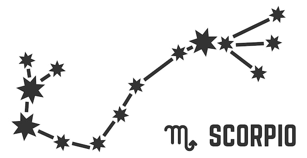 Vettore segno oroscopo scorpione costellazione della stella antico simbolo esoterico isolato su sfondo bianco