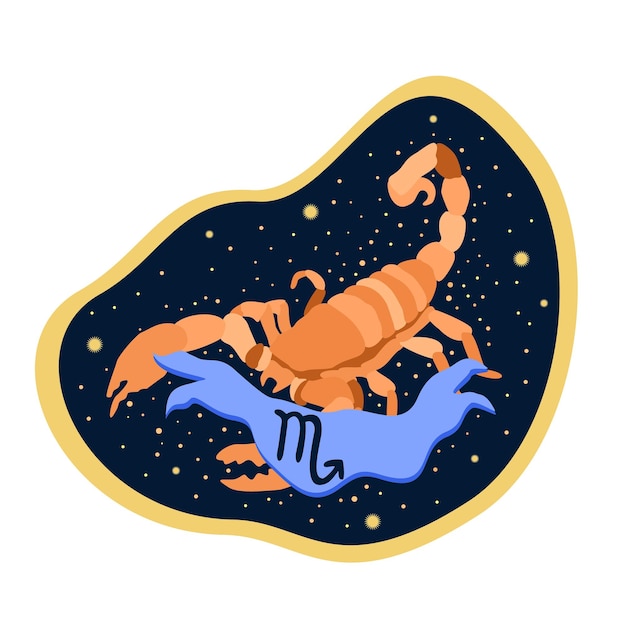 Vettore segno zodiacale scorpione composizione isolata vettoriale su sfondo blu scuro concetto oroscopo