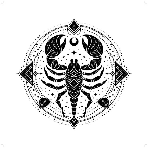 Vector scorpion silhouette in bohemian boho nature illustration