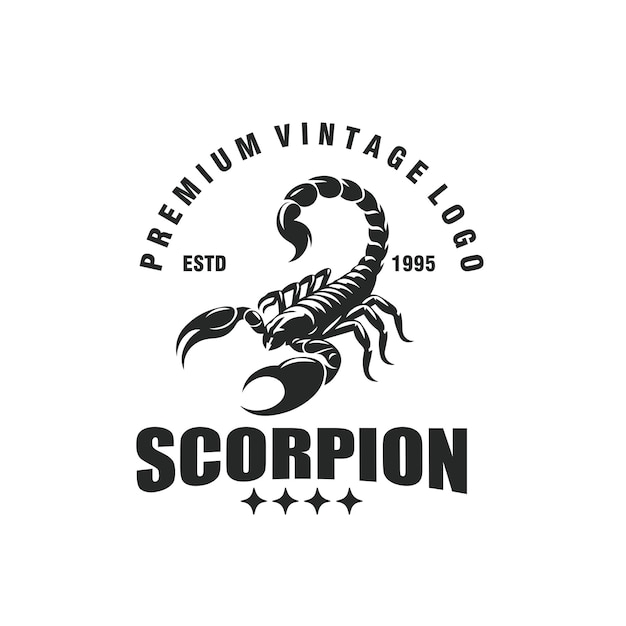 Logo monocromatico vintage scorpion illustrazione grafica vettoriale