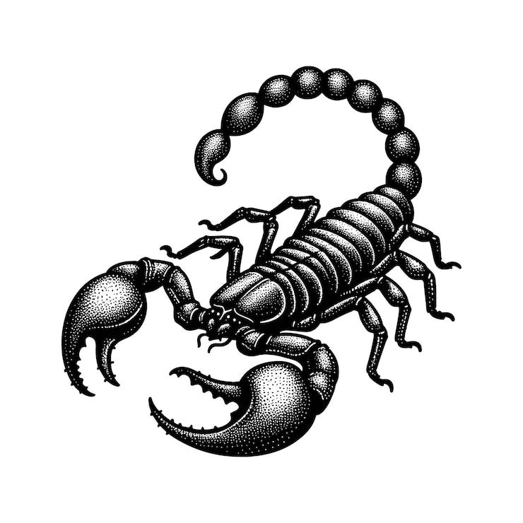 Vector a scorpion with a black face and the word scorpion on it