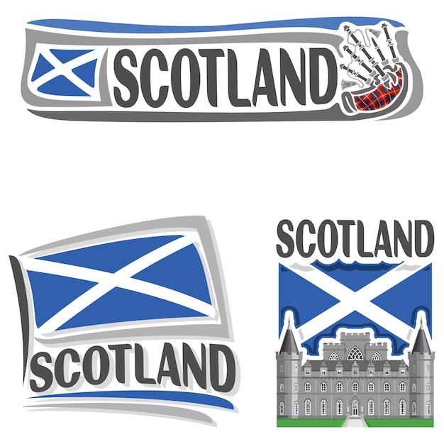 Vector scotland flag travel souvenir sticker skyline landmark logo badge stamp seal emblem eps