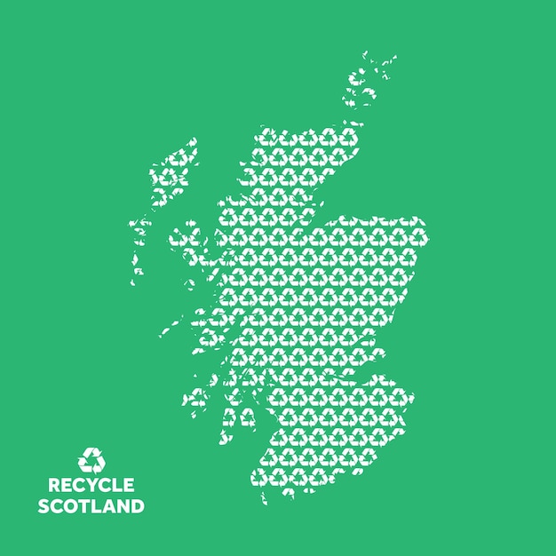 Scotland map made from recycling symbol environmental concept